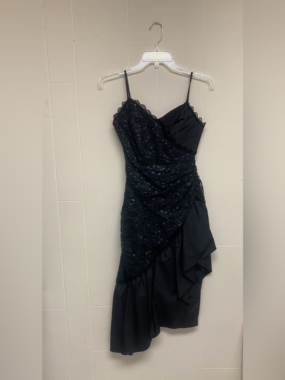 Black Sequin Asymmetrical Evening Dress